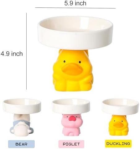 50% off till 7/31: Whimsicalfox Raised Cat Bowls, Cat Food Bowls Elevated, Animal Theme Cute Ceramic Cat Bowl for Indoor Cats, Pet Slow Feeder Water Bowl, Whisker Friendly Prevents Dark Chins, Easy to Clean(Yellow Duck) - Image 11