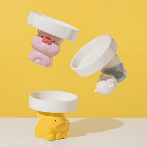 50% off till 7/31: Whimsicalfox Raised Cat Bowls, Cat Food Bowls Elevated, Animal Theme Cute Ceramic Cat Bowl for Indoor Cats, Pet Slow Feeder Water Bowl, Whisker Friendly Prevents Dark Chins, Easy to Clean(Yellow Duck) - Image 17
