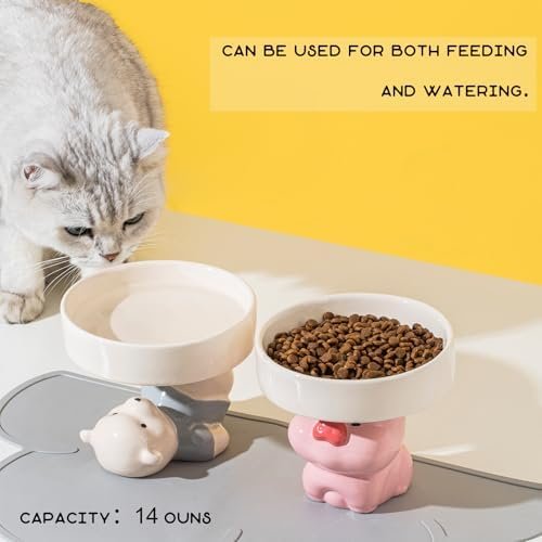 50% off till 7/31: Whimsicalfox Raised Cat Bowls, Cat Food Bowls Elevated, Animal Theme Cute Ceramic Cat Bowl for Indoor Cats, Pet Slow Feeder Water Bowl, Whisker Friendly Prevents Dark Chins, Easy to Clean(Yellow Duck) - Image 13