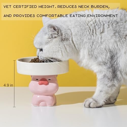 50% off till 7/31: Whimsicalfox Raised Cat Bowls, Cat Food Bowls Elevated, Animal Theme Cute Ceramic Cat Bowl for Indoor Cats, Pet Slow Feeder Water Bowl, Whisker Friendly Prevents Dark Chins, Easy to Clean(Yellow Duck) - Image 3