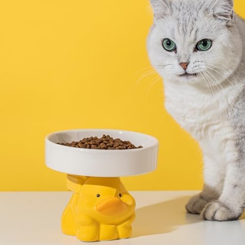50% off till 7/31: Whimsicalfox Raised Cat Bowls, Cat Food Bowls Elevated, Animal Theme Cute Ceramic Cat Bowl for Indoor Cats, Pet Slow Feeder Water Bowl, Whisker Friendly Prevents Dark Chins, Easy to Clean(Yellow Duck) - Image 10