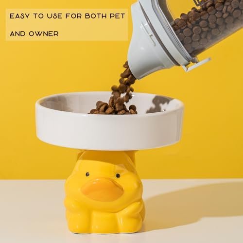 50% off till 7/31: Whimsicalfox Raised Cat Bowls, Cat Food Bowls Elevated, Animal Theme Cute Ceramic Cat Bowl for Indoor Cats, Pet Slow Feeder Water Bowl, Whisker Friendly Prevents Dark Chins, Easy to Clean(Yellow Duck) - Image 5