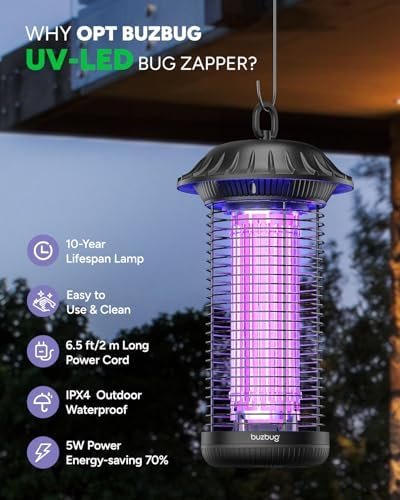 Buzbug LED Bug Zapper Indoor Outdoor, 10 Years Lifespan, 6.5ft Power Cord, IPX4 Waterproof, High-Voltage, Mosquito Zapper, Fly Trap Mosquito Trap, Fly Killer Fly Zapper - Image 9