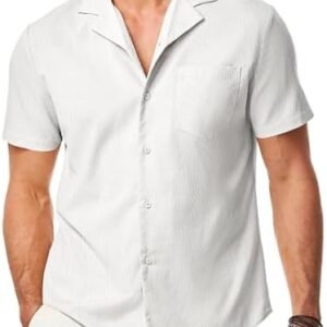 JMIERR Men’s Casual Cuban Shirt Band Collar Short...