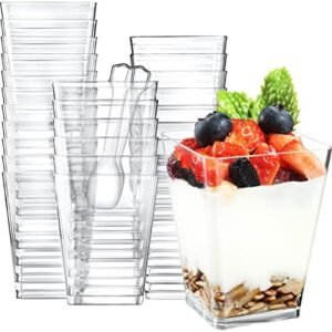 Eupako 100 Pack 5 oz Square Clear Plastic Dessert Cups...