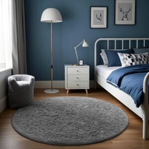 57% OFF: Ophanie Round Rug 4Ft Grey Circle Area Rug, Fluffy Fuzzy Bedroom Carpet, Plush Soft Shaggy Indoor Floor Gray Living Room Rugs for Kids Home Decor Aesthetic, Nursery