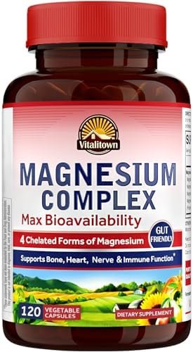 36% off: Vitalitown Magnesium Complex Supplement 500mg - Maximized Absorption Chelated Magnesium Glycinate, Malate, Taurate & Citrate - Vegan Non-GMO 120 Capsules for Sleep, Energy & Heart