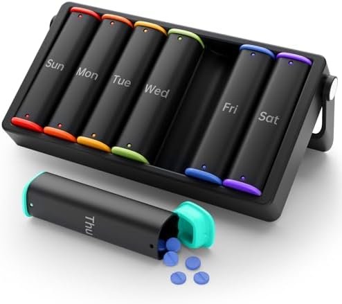Weekly Pill Organizer 2 Times a Day, KOVIUU Large Travel Pill Box 7 Day, Am Pm Twice Daily Pill Case with Rotatable Handle, Week Pill Holder Container for Vitamin Medicine Supplement Fish Oil