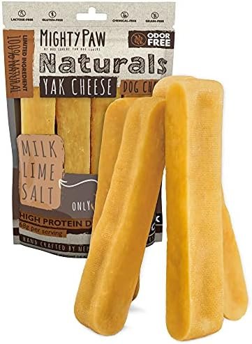 15% OFF: Mighty Paw Yak Cheese Dog Chews – All-Natural Long Lasting Hard Chew for Aggressive Chewers – High Protein, Odor-Free Dog Treat – 3 Ingredient Natural Yak Chews for Large Dogs – (4 Pack)