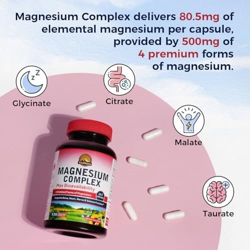 36% off: Vitalitown Magnesium Complex Supplement 500mg - Maximized Absorption Chelated Magnesium Glycinate, Malate, Taurate & Citrate - Vegan Non-GMO 120 Capsules for Sleep, Energy & Heart - Image 3