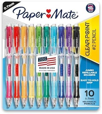 Paper Mate Clearpoint Mechanical Pencils, 0.7mm HB #2 Pencil Lead, 2 Pencils, Assorted Barrel Colors, 10 Count - Back to School,Teacher Supplies, Drawing, Sketching