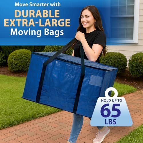 ClearSpace Extra Heavy Duty Moving Bags with Zipper, 6 Pack – Extra Large Storage Bags for Clothes, Moving Boxes or Packing for Organization - Clothing Storage with Carrying Handles - Image 2