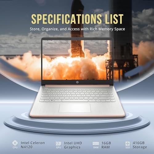 HP Stream 14" HD BrightView Laptop, Intel Celeron N4120, 16GB RAM, 416GB Storage (128GB eMMC + 288GB Docking Station Set), Intel UHD Graphics, 720p Camera, Wi-Fi, 1 Year Office 365, Win 11 S, Gold - Image 3