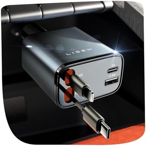 39% Off | LISEN Retractable Car Charger, 69W USB C Car Accessories Adapter