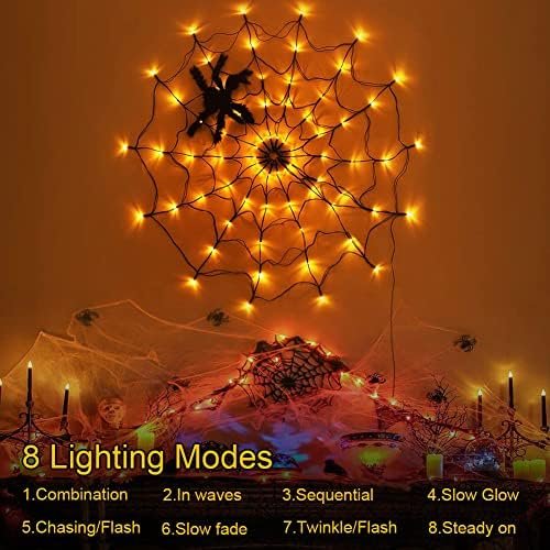 50% Off | Halloween Decorations Spider Web Lights - 4FT Diameter 70 LEDs with Black Spider - Image 2