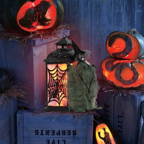 50% Off | DECORKEY Halloween Decorations Indoor, 14.7" Spider Web Candle Glitter Lantern with LED Lights - Image 6