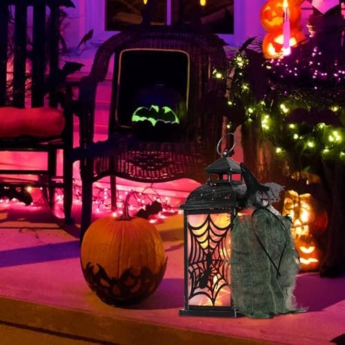 50% Off | DECORKEY Halloween Decorations Indoor, 14.7" Spider Web Candle Glitter Lantern with LED Lights - Image 5