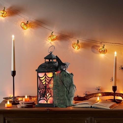 50% Off | DECORKEY Halloween Decorations Indoor, 14.7" Spider Web Candle Glitter Lantern with LED Lights - Image 4