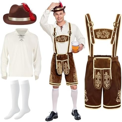 Spooktacular Creations Halloween Men Oktoberfest Costume Set, Lederhosen Men with German Bavarian Hat, Beer Costume, Adults Halloween Brown Outfit for Beer Festival Party (X-Large) : Clothing, Shoes & Jewelry