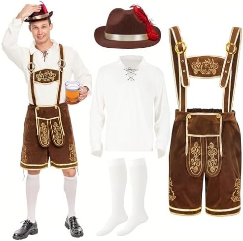 Spooktacular Creations Halloween Men Oktoberfest Costume Set, Lederhosen Men with German Bavarian Hat, Beer Costume, Adults Halloween Brown Outfit for Beer Festival Party (X-Large) : Clothing, Shoes & Jewelry - Image 9