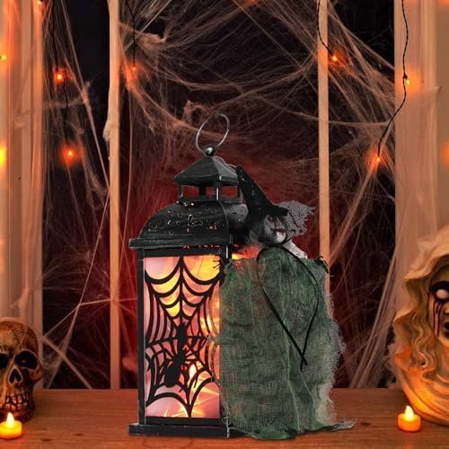 50% Off | DECORKEY Halloween Decorations Indoor, 14.7" Spider Web Candle Glitter Lantern with LED Lights - Image 8