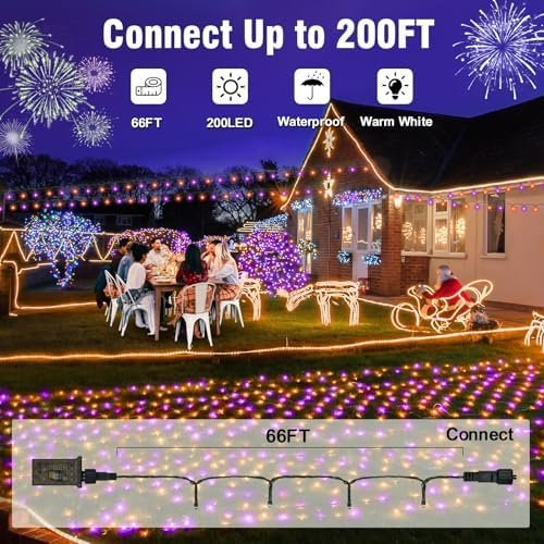 60% Off | Nisocy 66FT LED String Lights Outdoor Waterproof – Purple Orange Fairy Lights with Plug - Image 2