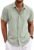 COOFANDY Men’s Summer Beach Cotton Linen Short Sleeve Shirt Business Work Shirts Light Green